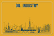 Gas and oil industry extraction platform background with Oilfield Storage and Drilling, Natural Gas Rig with Outbuildings and more. Vector Illustration eps10