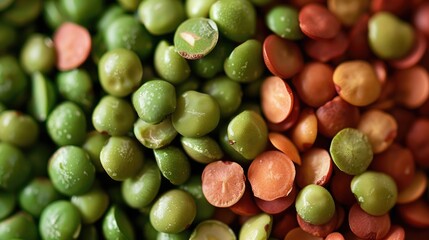 Macro photograph of green and crimson lentils