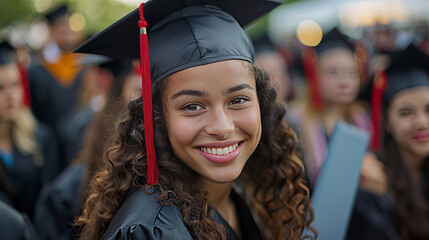 A happy graduate with a diploma at the graduation ceremony. 