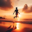 © Sharmin18april - Silhouette of a man jumping on the beach at sunset generated by ai