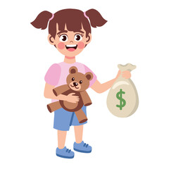 Poster - girl with donation money and toy