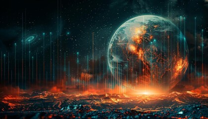 Wall Mural - stock market graph with an overlay of climate change data, suitable for environmental impact studies