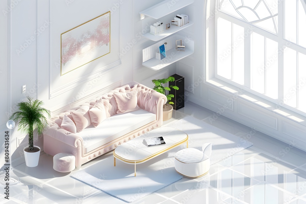 isometric cutaway of a minimal living room Interior design of ...