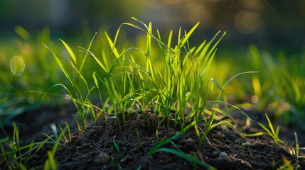 Sticker - Young green grass grows on a heap of dirt