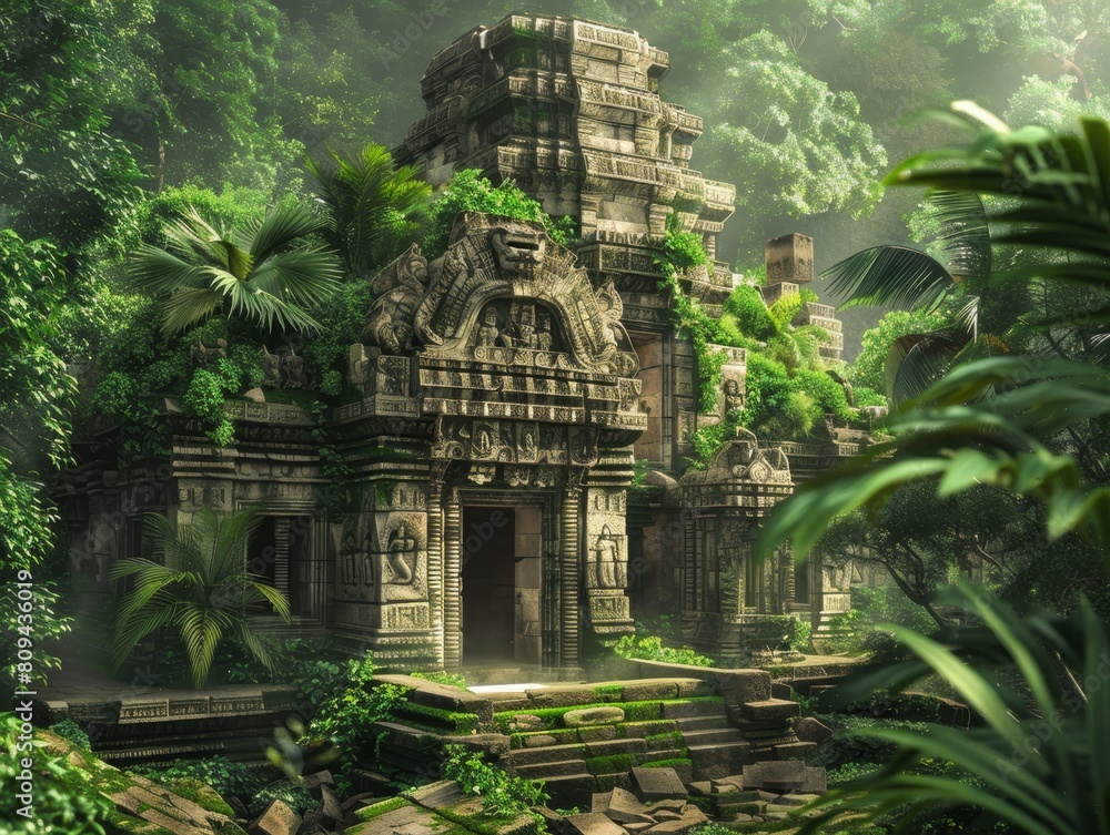 Stock-Illustration „The image shows the ancient temple hidden in the ...
