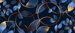 luxury navy blue floral pattern curve golden line abstact texture banner background