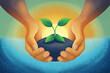 Hands holding a green seedling plant