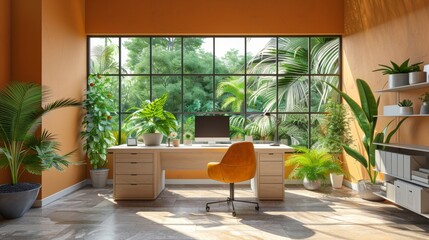 Wall Mural - Bright and airy eco-friendly workspace featuring natural light