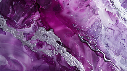 Deep plum and frosty silver modern abstract painting, alcohol ink with textured oil paint.