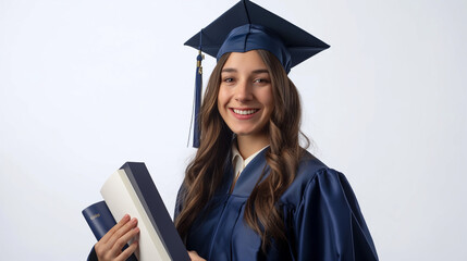 female graduate holding her diploma at graduation ceremony