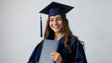 female graduate holding her diploma at graduation ceremony