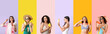 © Pixel-Shot - Collage of young women with sunscreen creams on color background