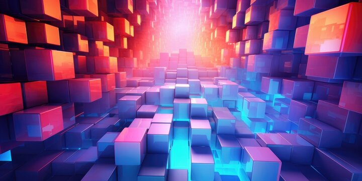 Vibrant 3D cubes forming a neon digital landscape