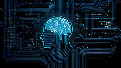 Artificial intelligence brain concept illustration, machine learning concept background, AI generated