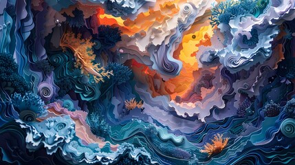 Wall Mural - Paper cut art universe landscape illustration poster background