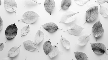 Wall Mural - skeleton leaves on a white backdrop for creating autumn themed designs in monochrome