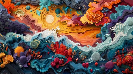 paper cut art universe landscape illustration poster background