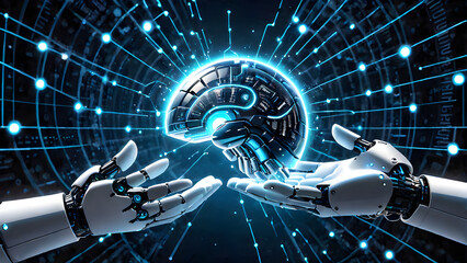 Artificial intelligence technology concept background, futuristic technology, machine learning, AI generated