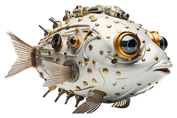 Wall Mural - PNG Cyborg puffer fish animal white background underwater. AI generated Image by rawpixel.