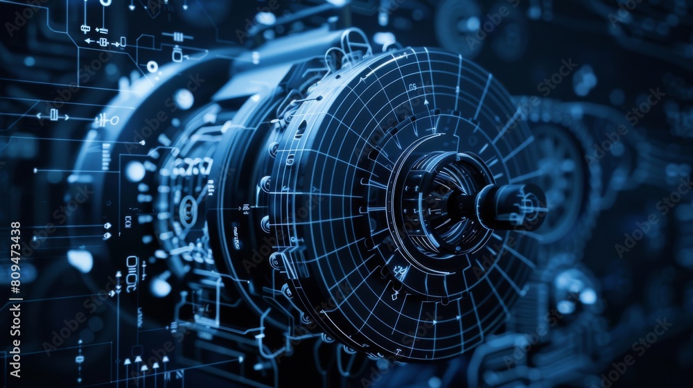 Design a detailed blueprint of an electric motor, highlighting its ...