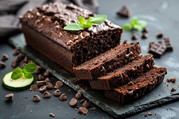 Delicious Homemade Chocolate Zucchini Bread - Sweet and Healthy Cocoa Cake, Selective Focus