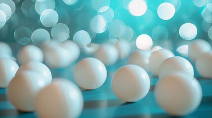 Table tennis balls are scattered on a blurred background, evoking the dynamic nature of the game.