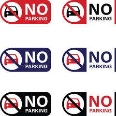 No parking sign icon in multiple color on white background, No cars entry, the red circle sing.