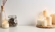 Simple Elegance: Home Decor Setup with Table, Jar, and Candles