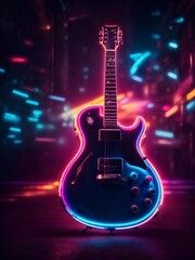 Abstract neon light guitar artwork design, digital art wallpaper