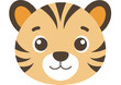 A cartoon tiger with a big smile on its face. The tiger is looking at the camera and he is happy