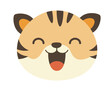 A cartoon tiger with a big smile on its face. The tiger is happy and he is laughing