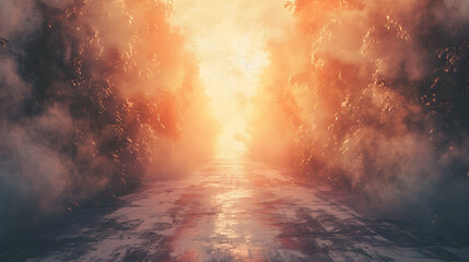 Poster - Illuminate the path ahead with unwavering determination,fantastical watercolor landscape in 3D rendering style