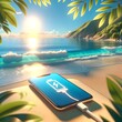 Tropical Beach Setting with Smartphone Charging