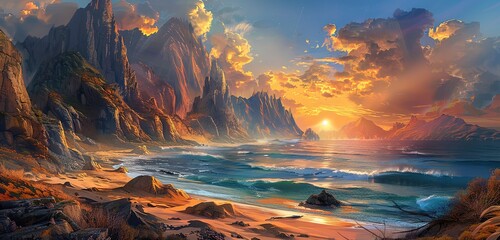 Wall Mural - sunset in the mountains