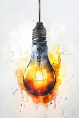 Canvas Print - Luminous Bulb's Radiant Glow Shines Through Vibrant Watercolor on Cinematic Backdrop