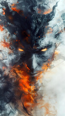 Canvas Print - Menacing Demonic Presence Emerges from Swirling Supernatural Storm of Fire and Smoke