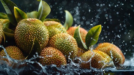 Wall Mural - Ripe Jackfruit Plunging into Darkened Waters,Creating Vibrant Splash and Contrast