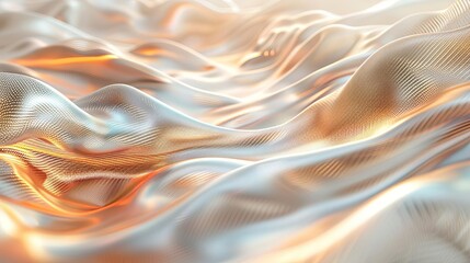 Hypnotic geometric array in metallic tones, set against a backdrop of soft, technology-inspired 3D waves