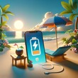 Smartphone Charging on Beach Chair with Tropical Amenities