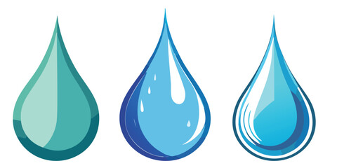 Set of three waterdrop graphics isolated on a white background