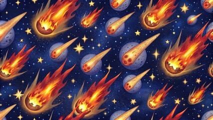 Sticker - Space seamless pattern with planets, stars and fire.