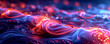 A colorful, abstract image of a wave with red and blue swirls