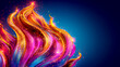 A colorful flame with sparkles on it is on a blue background
