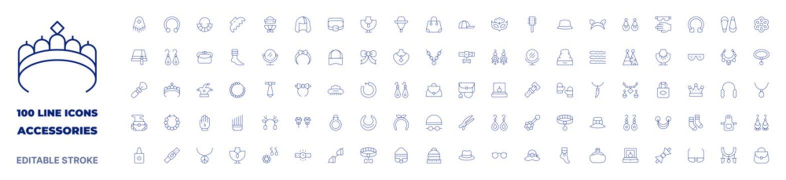 100 icons Accessories collection. Thin line icon. Editable stroke. Accessories icons for web and mobile app.-1