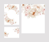 Fototapeta Kwiaty - Set of wedding cards and invitations with roses and peonies.