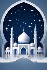 Poster - 3d rendered photo of Eid al fitr poster template with mosque