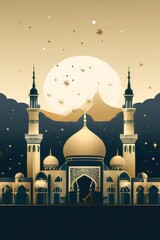 Sticker - 3d rendered photo of Eid al fitr poster template with mosque