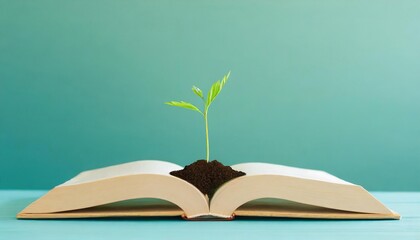 Wall Mural - Seedling Growing From Open Book. Knowledge