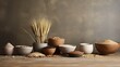 Textured Tranquility: A Natural Display Against a Wheat-Colored Backdrop


