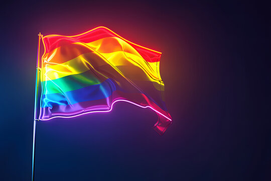 Rainbow LGBTQ and transgender flag in neon light. Pride month.